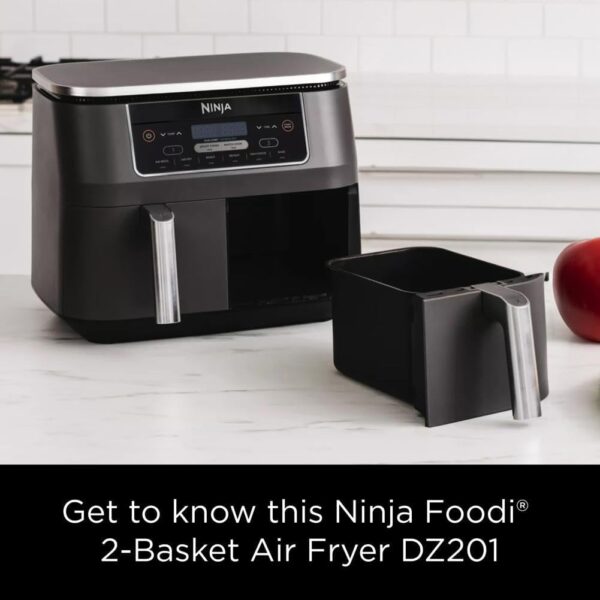 983d92f6377f446eb408452d702e5421 DZ401 Foodi 10 Quart 6-in-1 DualZone XL 2-Basket Air Fryer with 2 Independent Frying Baskets, Match Cook & Smart Finish to Roast, Broil, Dehydrate for Quick, Easy Family-Sized Meals, Grey