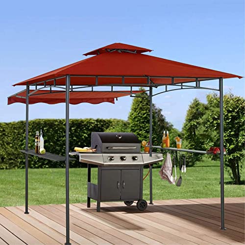 9863052a821f4a9da177936c0a21cd30 Double Tiered Grill Gazebo 11X 5, Outdoor BBQ Patio Canopy Tent with Stretchable Side Awning