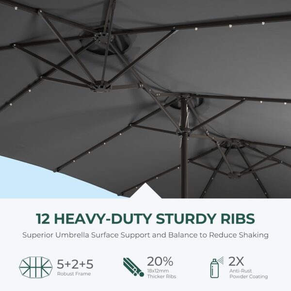 986317db64b5441984461f554a97b028 Double Sided Patio Umbrellas - 15ft Solar Lights LED Lighted Outdoor Extra Large Market Table Umbrella with Base Included, Oversized Umbrella for Deck, Pool, Backyard (Beige)