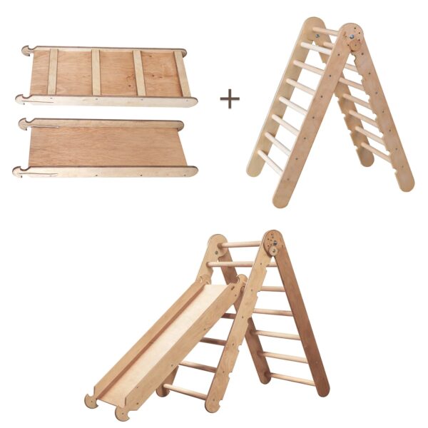 9872f3cc330a4fcd88c52dda95a66e78 Toddler Indoor Play Equipment 2in1: Foldable Triangle Ladder and Slide/Climbing Board - Montessori Playground for Kids and Babies