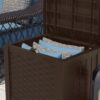 Suncast 22 Gallon Outdoor Resin Wicker Deck Storage Box with Seat, Java Brown