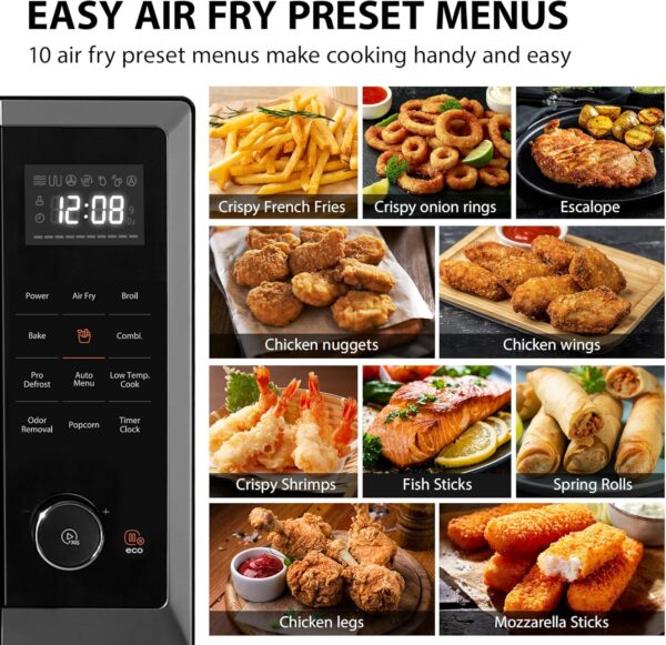 98867d2d07dd46a687a61bb573928a77 Air Fryer Combo 8-in-1 Countertop Microwave Oven, with Convection, Broil, Odor Removal Mode, 12.4" Position Memory Turntable, Child-Lock, 1.0 Cu.ft, Black Stainless Steel, ML2-EC10SA(BS)