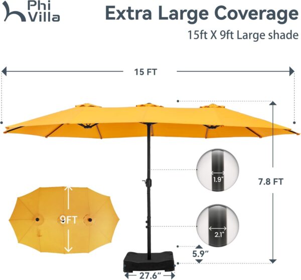 98c31ca6ae84427b904325c9a3bfd1a9 15ft Patio Umbrella Double-Sided Outdoor Market Extra Large Umbrella with Crank, Umbrella Base Included (Dark Red)