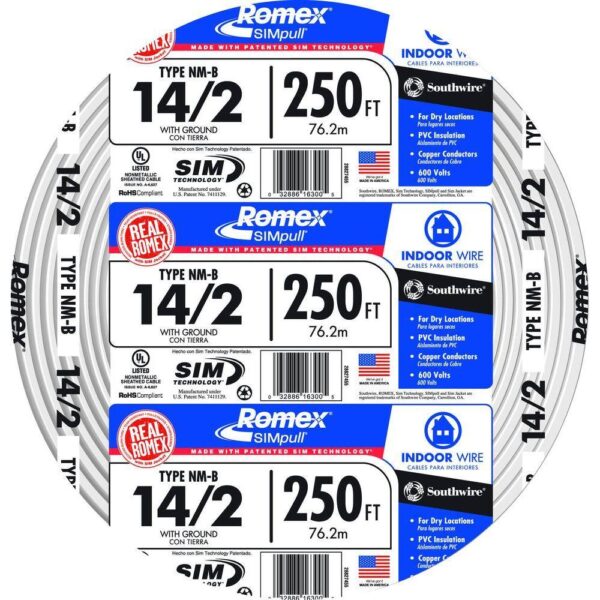 9911be7f03bf40f7bfb03407cc7e83bd Southwire 250 ft. 142 Romex SIMpull Solid NM-B WG Wire 28827469