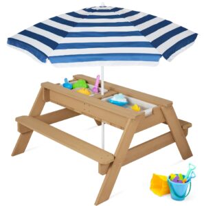 Best Choice Products Kids 3-in-1 Outdoor Convertible Activity Sand & Water Picnic Table w/ Umbrella - Navy
