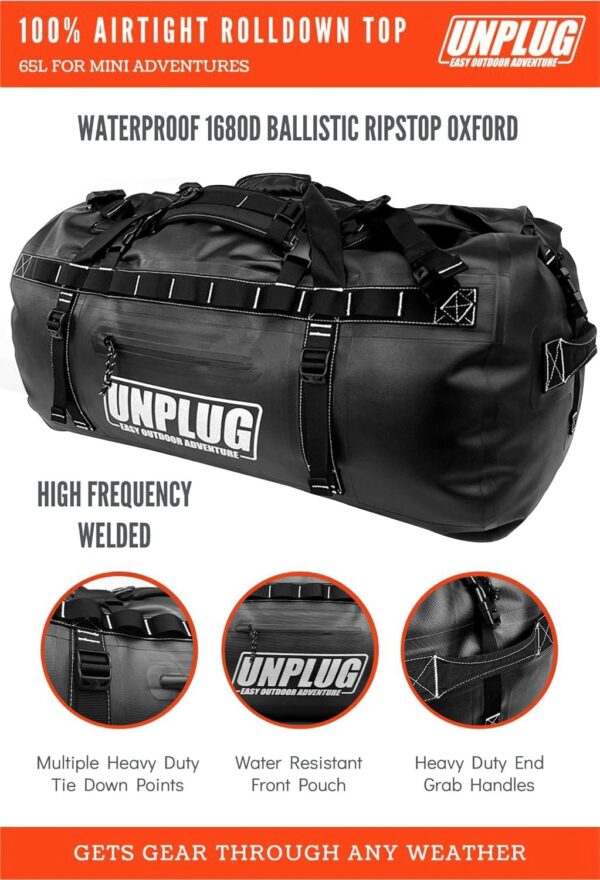 99251bd754d8465792d264d9a2f1d908 UNPLUG Ultimate Adventure Bag -1680D Heavy Duty Waterproof Travel Duffel Bags for Camping, Motorcycle Dry Bag, Waterproof Bags for Boating, Waterproof Duffle Backpack,Tactical Duffle Bag