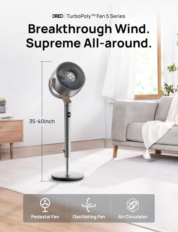 9972a05d948a4b648b3c3c7b8a636519 Dreo Standing Fan, 120°+120°Omni-directional Oscillating Fan For Bedroom, 80 ft Circulator With Remote, DC Motor Quiet Pedestal Fans, Adjustable Height, 8 Speeds, 3 Modes, 8H Timer, Home, PolyFan 502
