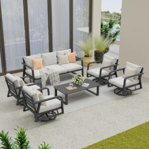 Outdoor Patio Furniture Set 4-Piece, Aluminum Swivel Rocking Chairs with All-Weather Cushions, Modern Patio Conversation Set for Deck, Porch, Garden (Dark Grey)