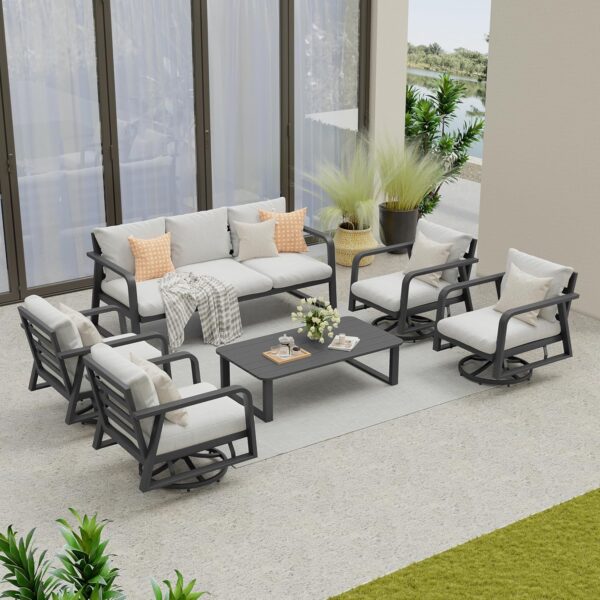 99f0a8c543664da289ecc9056331b586 Outdoor Patio Furniture Set 4-Piece, Aluminum Swivel Rocking Chairs with All-Weather Cushions, Modern Patio Conversation Set for Deck, Porch, Garden (Dark Grey)