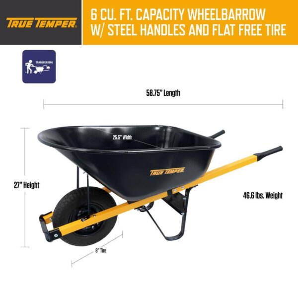 9a449b2324e14189a38bdfc112c9b079 True Temper R6STFFEC 6 cu. ft. Barrow in a Box Steel Wheelbarrow with Never Flat Tire and Steel Handles