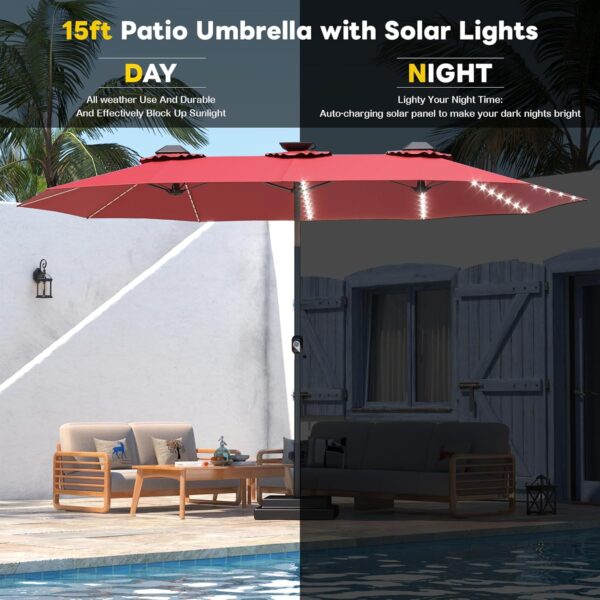 9a5aa7e614e043cf8e60d68a2c263c16 15ft Patio Umbrella with Solar Lights, Large Double Umbrella Outdoor, Rectangle 180''x106'' Umbrellas with 156 PCS LED Lights and Crank Handle for Backyard Deck Pool Shade in Black(1.9" Pole)