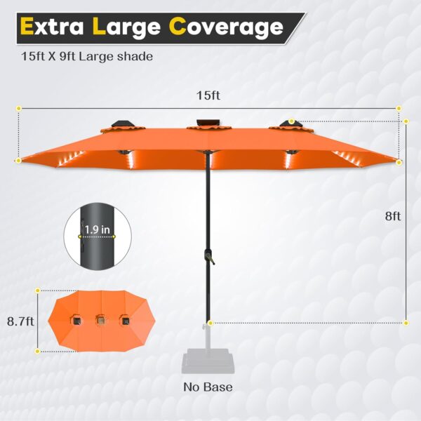 9ac7ea6c50aa41179d2ff1dcb577946d 15ft Patio Umbrella with Solar Lights, Large Double Umbrella Outdoor, Rectangle 180''x106'' Umbrellas with 156 PCS LED Lights and Crank Handle for Backyard Deck Pool Shade in Black(1.9" Pole)