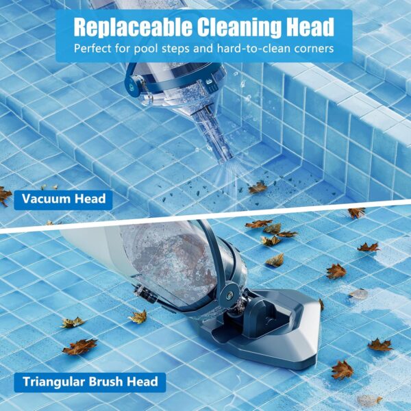 9ac9d02f1d484b38910ee46c00ae975e Pool Vacuum for Above Ground Pool with a Telescopic Pole, Running time up to 1H, T403 Handheld Rechargeable Pool Cleaner with Powerful Suction up to 18.5 gallons/min, Ideal for Leaves, Debris