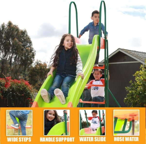 9b6767e98812455d877d87a8bb74ed83 Outdoor Playground Slide, Big Backyard Freestanding Plastic Slide, 10 ft Outdoor Swing Set Slide for Kids Ages 4-8