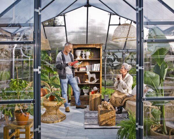 9b737a826ad74d4fa53e4c121406cf25 Palram - Canopia Chalet Four Season - 12' x 10' - Walk-In Hobby Greenhouse - Charcoal Gray - with 2 Roof Vents