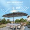 Double Sided Patio Umbrellas - 15ft Solar Lights LED Lighted Outdoor Extra Large Market Table Umbrella with Base Included, Oversized Umbrella for Deck, Pool, Backyard (Beige)