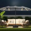 Double Sided Patio Umbrellas - 15ft Solar Lights LED Lighted Outdoor Extra Large Market Table Umbrella with Base Included, Oversized Umbrella for Deck, Pool, Backyard (Beige)