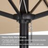 15 ft Large Patio Umbrella with Solar Lights Double-Sided Outdoor Rectangle Market Umbrellas with 36 LED Lights/Base Included/Easy Crank for Patio Garden Yard Pool Lawn, Brown