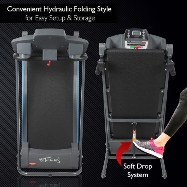 9c6f92e345234cdf85a324549de570db SereneLife Folding Treadmill - Foldable Home Fitness Equipment with LCD for Walking & Running - Cardio Exercise Machine - Preset and Adjustable Programs - Bluetooth Connectivity