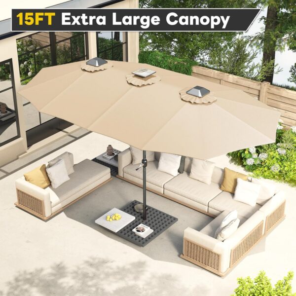 9ce7482edccc47168c8c74477a36db0d 15ft Patio Umbrella with Solar Lights, Large Double Umbrella Outdoor, Rectangle 180''x106'' Umbrellas with 156 PCS LED Lights and Crank Handle for Backyard Deck Pool Shade in Black(1.9" Pole)