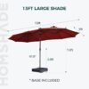 Double Sided Patio Umbrellas - 15ft Solar Lights LED Lighted Outdoor Extra Large Market Table Umbrella with Base Included, Oversized Umbrella for Deck, Pool, Backyard (Beige)
