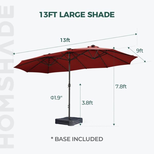 9d17dc5b234a4021be3aa5d35e51451e Double Sided Patio Umbrellas - 15ft Solar Lights LED Lighted Outdoor Extra Large Market Table Umbrella with Base Included, Oversized Umbrella for Deck, Pool, Backyard (Beige)