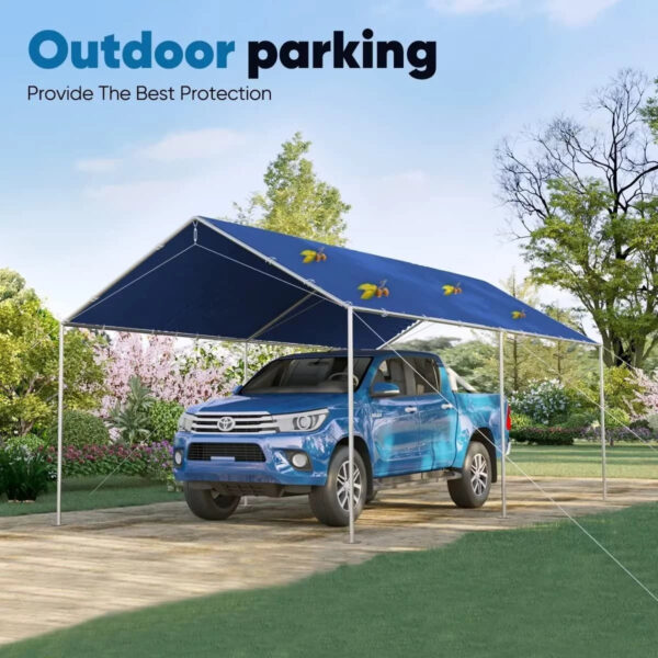 9d2cbed5259b4a4892430fd9d0cd9045 Quictent 10X20ft Upgraded Heavy Duty Car Canopy Galvanized Frame Carport Outdoor Boat Shelter with 3 Reinforced Steel Cables-Blue