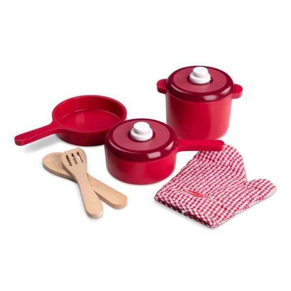 Melissa & Doug Deluxe Wooden Kitchen Accessory Play Set - Pots & Pans (8 pcs)