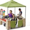 All-round play patio with canopy, kids indoor and outdoor kitchen play set
