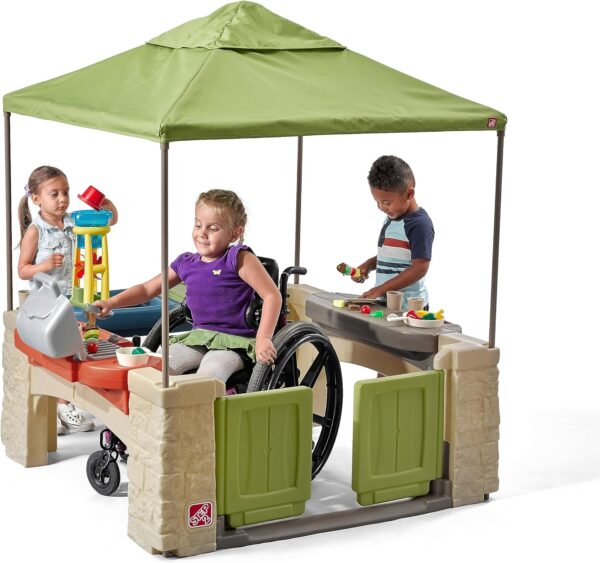 9d402d3dc17641fbac97506e0931cac4 All-round play patio with canopy, kids indoor and outdoor kitchen play set