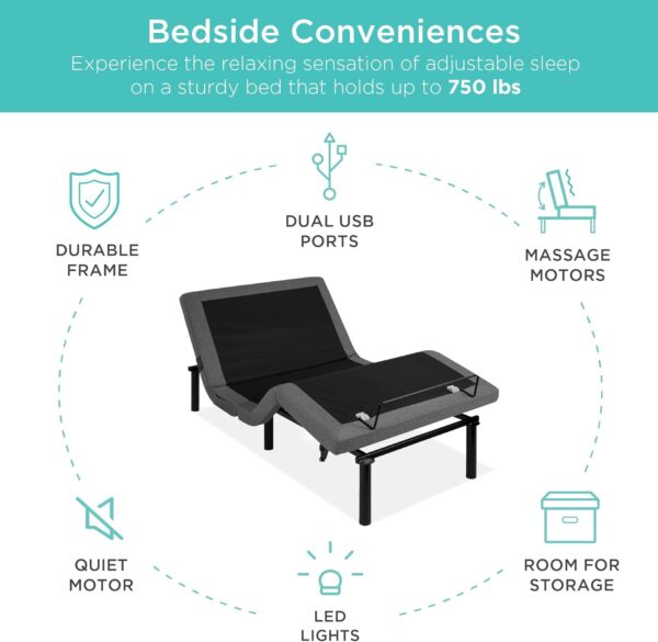 9d50086dbee94c4cb0fd4b18d0daea7c Best Choice Products Ergonomic Twin XL Size Adjustable Bed Frame, Electric Base w/Wireless Remote Control, Nightlight, Massager, 2 USB Ports