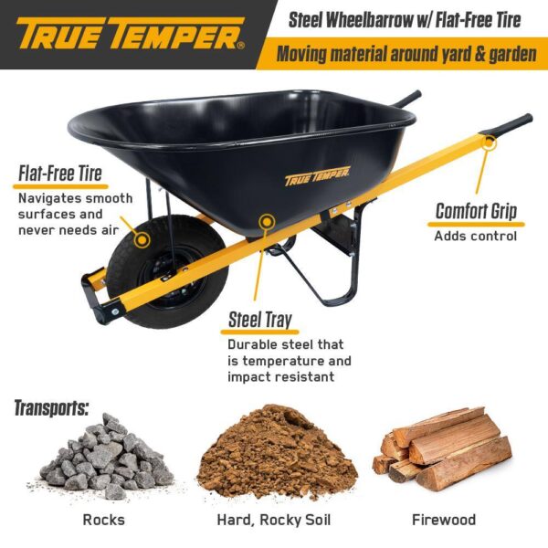 9d5ae916f11e4cae8619b51c0f75603f True Temper R6STFFEC 6 cu. ft. Barrow in a Box Steel Wheelbarrow with Never Flat Tire and Steel Handles