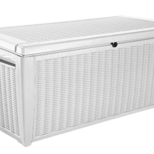Keter Sumatra 135 Gallon Durable Weatherproof Resin Deck Box Organization and Storage for Outdoor Patio and Lawn, White