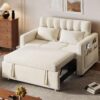 3-in-1 Convertible Sofa Bed, 55" Sleeper Sofa with Pull-Out Bed, Cat-Scratch-Proof Fabric Futon Couch with Adjustable Backrest and Side Pocket, Loveseat for Living Room Apartment, Grey