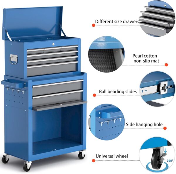 9e5d063c9a954f41a56263a4b9f9e30e Tool Chest 8-Drawer | 42'' Large Rolling Tool Chest with Wheels | Detachable Top Metal Tool Box | Garage Storage Cabinet for Repair Room,Warehouse | Rolling Tool Box with Hooks,Liners,Tray Divider