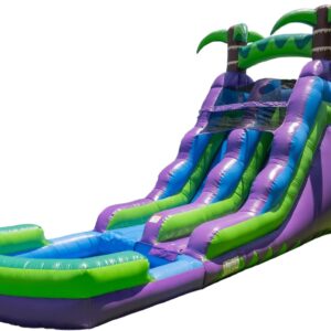 16' Purple Tropical Lightweight Premium Commercial Grade Water Slide Inflatable with Attached Pool for Kids and Adults (with Blower), Wet Dry Use, Summer Fun