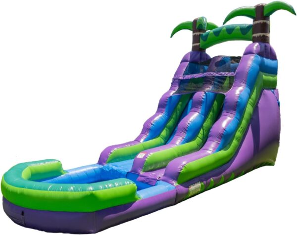 9edf41709d2e4dc290c7ec1d36d52ab5 16' Purple Tropical Lightweight Premium Commercial Grade Water Slide Inflatable with Attached Pool for Kids and Adults (with Blower), Wet Dry Use, Summer Fun