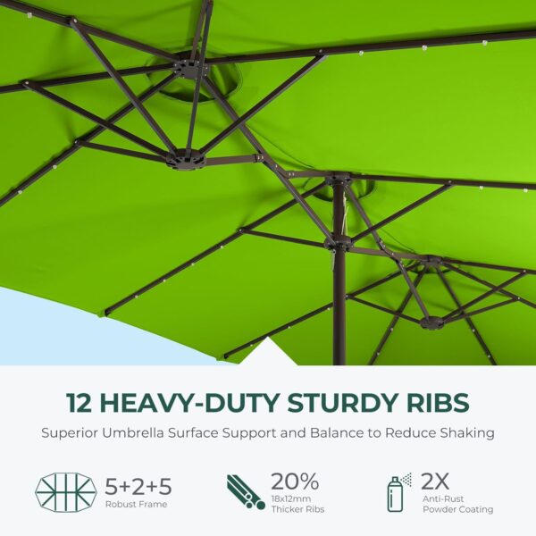 9f20983120b54b2895aa4ef818eeb2d4 Double Sided Patio Umbrellas - 15ft Solar Lights LED Lighted Outdoor Extra Large Market Table Umbrella with Base Included, Oversized Umbrella for Deck, Pool, Backyard (Beige)