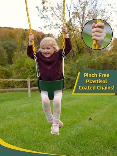 9fdf5a7dc77c435c9f6ede80359133e7 Eastern Jungle Gym Heavy-Duty High Back Full Bucket Toddler Swing Seat | Coated Swing Chains Fully Assembled | Green Swing Set Accessory