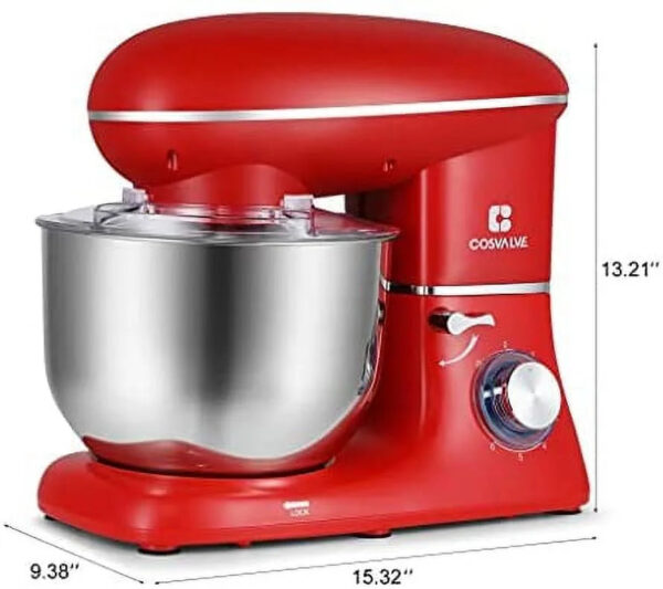 Stand Mixer, 6-Speed Electric Mixer, Tilt-Head Food Mixer with Dough Hook, Wire Whip & Beater, 6.2QT Stainless Steel Bowl, Red