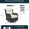 Outdoor Swivel Rocker Patio Chairs with 6-Inch Thick Cushions and Side Table, 3PCS High Back Wicker Patio Furniture Set for Porch, Balcony, Deck and Yard in Blue
