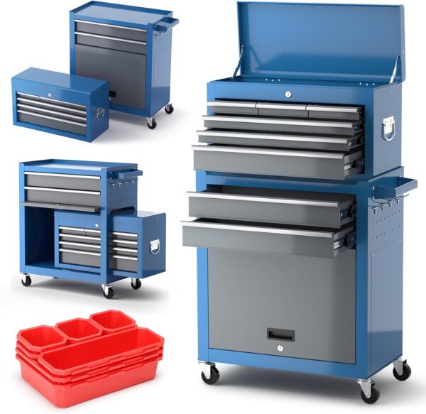 a014aa0168ab45eeb8f6a1cc1eecab6d Tool Chest 8-Drawer | 42'' Large Rolling Tool Chest with Wheels | Detachable Top Metal Tool Box | Garage Storage Cabinet for Repair Room,Warehouse | Rolling Tool Box with Hooks,Liners,Tray Divider