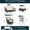 Outdoor Swivel Rocker Patio Chairs with 6-Inch Thick Cushions and Side Table, 3PCS High Back Wicker Patio Furniture Set for Porch, Balcony, Deck and Yard in Blue