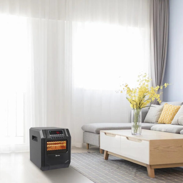 a04d6852784f40e0bc67f5d5eb91addf Portable Space Heater, 750W/1500W Small Infrared Heater w/ Remote, LED Display, 3 WorModes, Safe Electric Heater for Home Office Bedroom with Overheat Protection, 11.58′′ x 9.72′′ x 12′′, Q6153