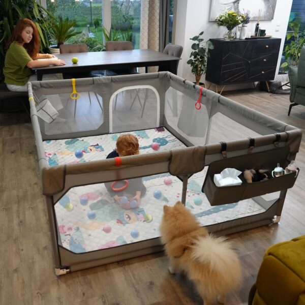 a05f003cefab478f8d2f863e8d4b80a9 Baby Playpen with Mat 75"*59", Extra Large Playpen for Babies and Toddlers with Storage Bag, BPA-Free, Non-Toxic, Safe No Gaps Playards for Babies, Sturdy Safety Play Yard for Indoor Outdoor Fun, Grey