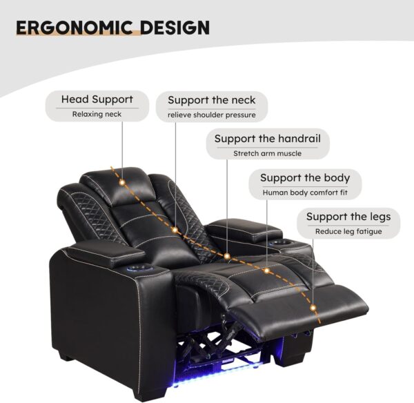 a074479eff634299b15b7b8888dbf21c Power Home Theater Seating Set of 3, Brown Faux Leather Electric Recliner Chair with Powered Headrest, Dual Motors Movie Reclining Chairs with LED Lights,USB Port,Cup Holders, Hidden Arm Storage