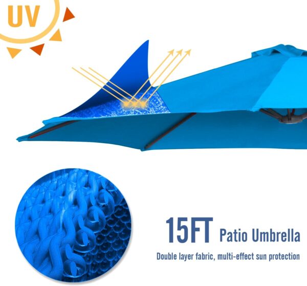 a08e7f959c9644bc937940d7d681eebf 15ft Patio Umbrella with Solar Lights, Large Double Umbrella Outdoor, Rectangle 180''x106'' Umbrellas with 156 PCS LED Lights and Crank Handle for Backyard Deck Pool Shade in Black(1.9" Pole)
