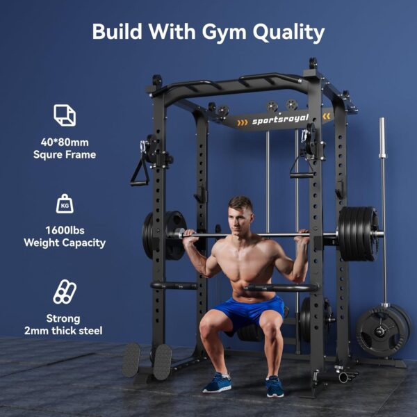 a0f2285d8fe44c198171c963cb78371a Sportsroyals Power Cage,1600lbs Multi-Function Power Rack with Adjustable Cable Crossover System and More Training Attachment, Weight Cage for Home Gym