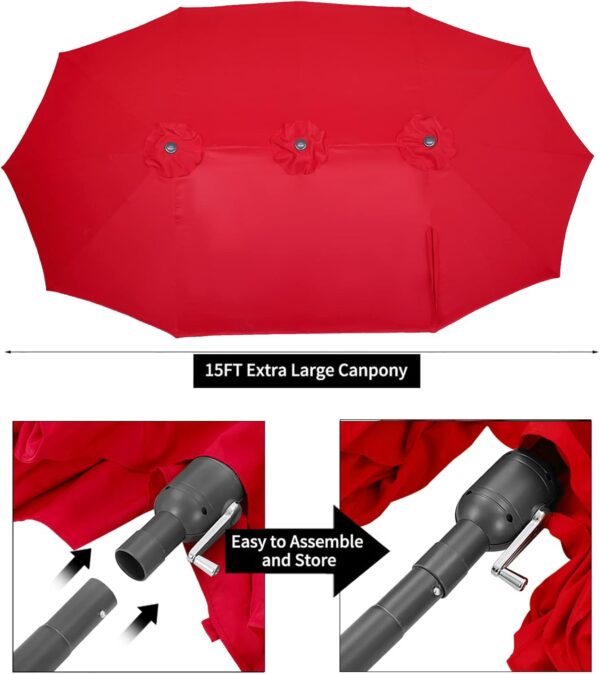 a0fb332d72e84ce29018061b40d4b86e 15ft Patio Umbrella with Solar Lights, Large Double Umbrella Outdoor, Rectangle 180''x106'' Umbrellas with 156 PCS LED Lights and Crank Handle for Backyard Deck Pool Shade in Black(1.9" Pole)
