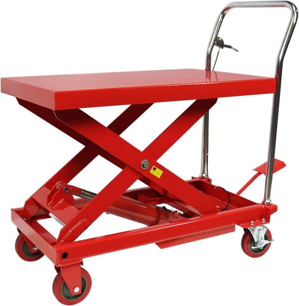 a1195e5590f94a998e6f5fddaf686cef 500LBS Hydraulic Lift Table Cart, 30" Lifting Height., Double Scissor Lift Table with 4 Wheels and Non-Slip Pad, Hydraulic Scissor Lift Table for Material Handling and Transportation